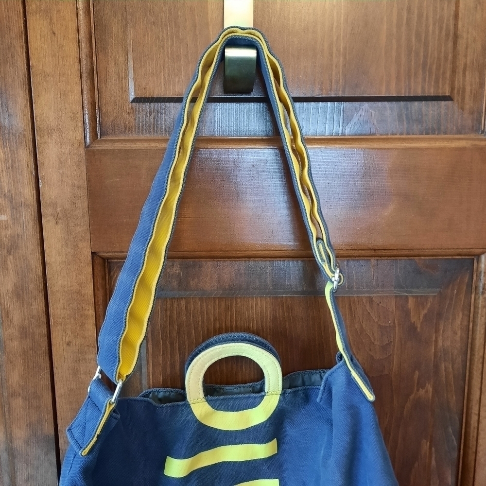 Anello Limited Edition top handle crossbody blue yellow canvas tote bag - Picture 3 of 12